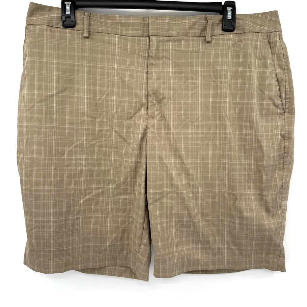 Underโ Armour Golf Shorts Mens 40 Tan Plaid Performance Flat Front Athletic
